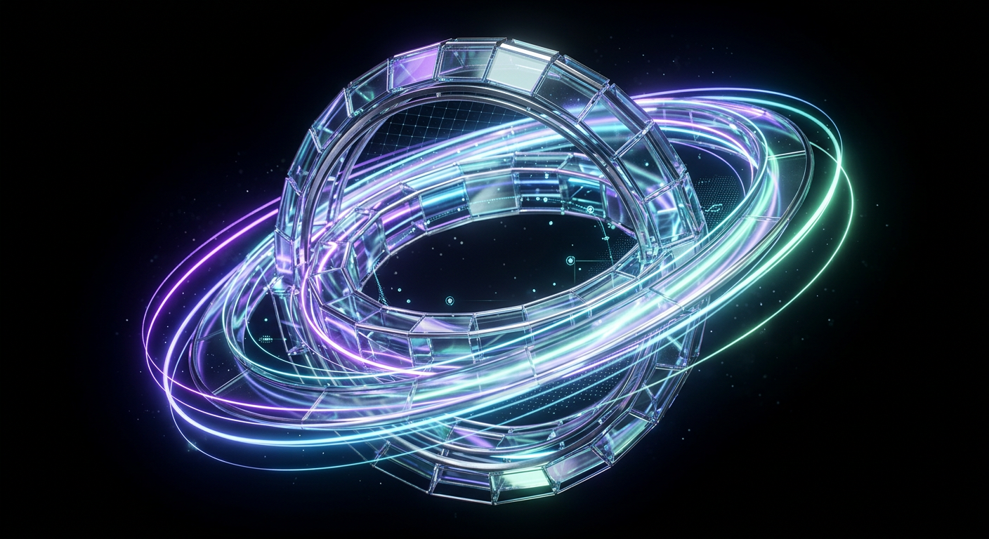 Abstract glowing orbital ring representing a guarded payment flow